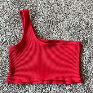 Red one arm crop top